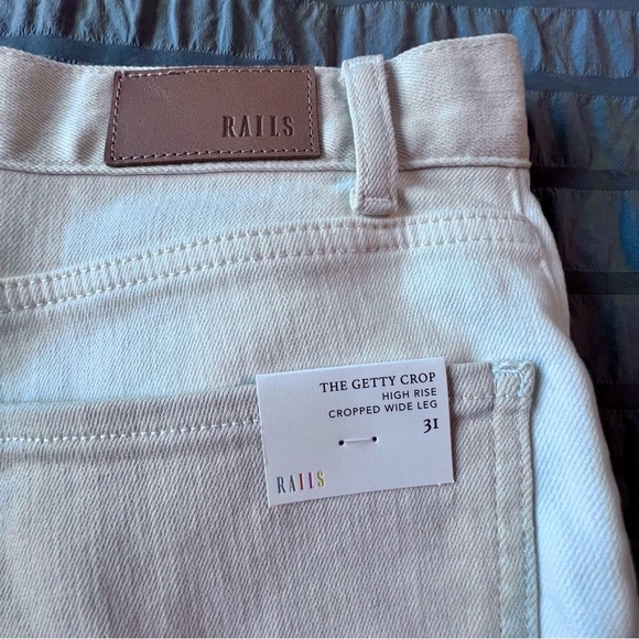 Rails NWT Getty Crop Wide Leg Ecru Patchwork Jeans Raw Hem Button Fly Women’s 31 - Picture 10 of 11